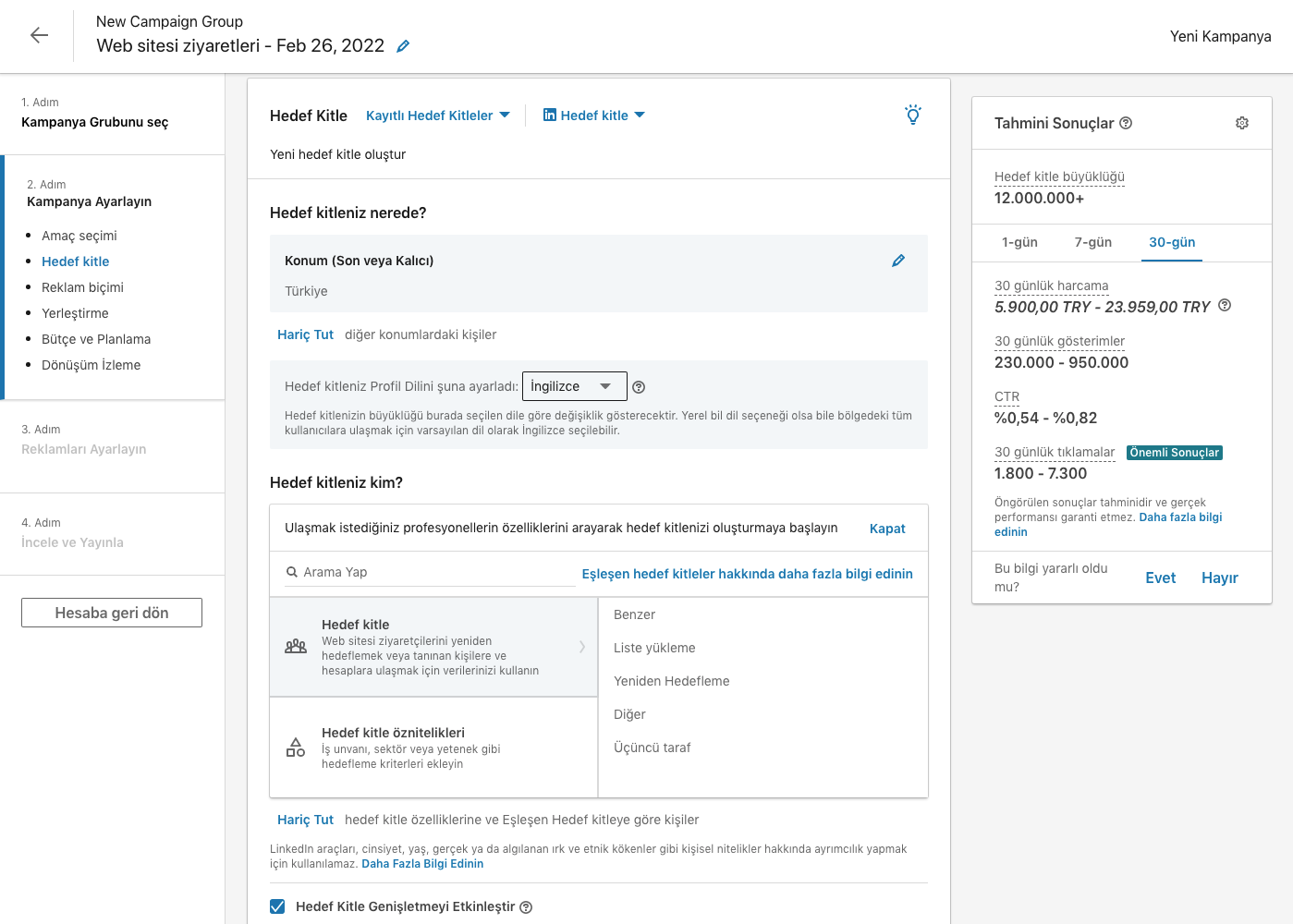 Linkedin reklamı Hedef Kitle belirleme