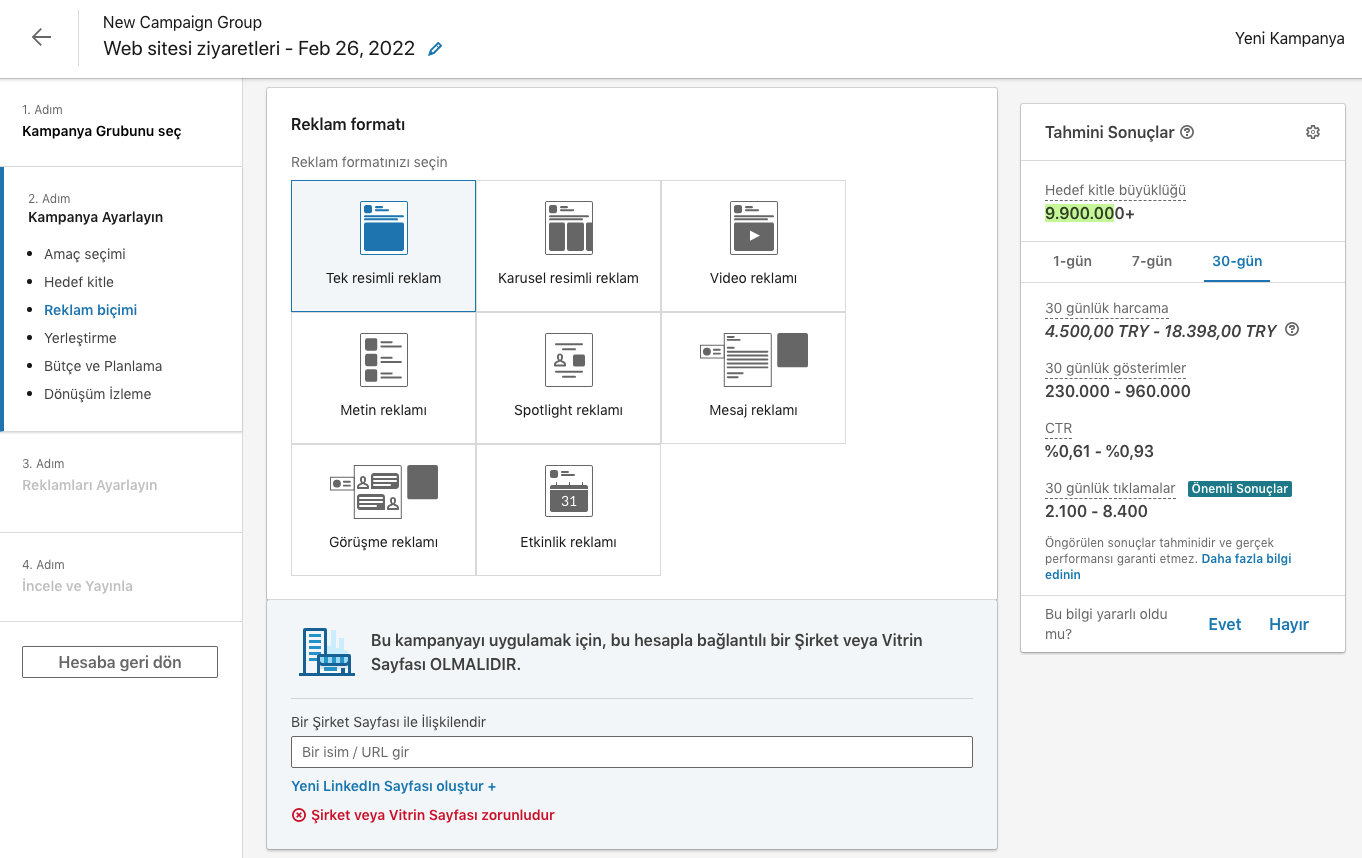 LinkedIn reklam formatları