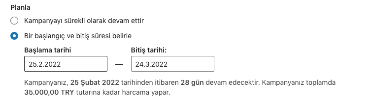 kampanya süresi belirleme