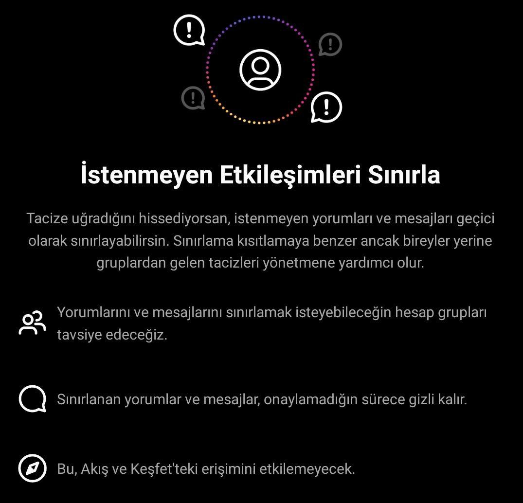 instagram yorum sınırlama